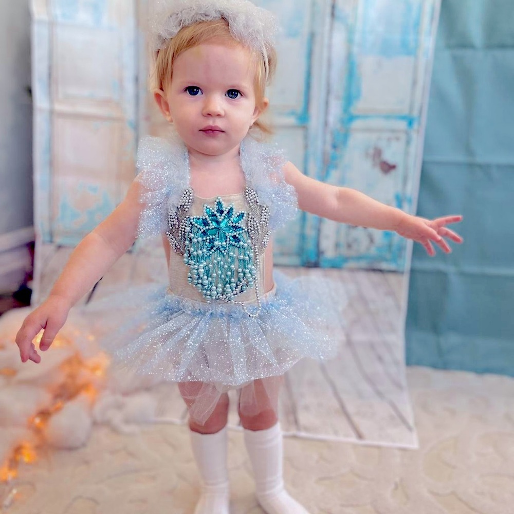 New York Couture Handmade BABY Girl ELSA FROZEN Party Romper Dress